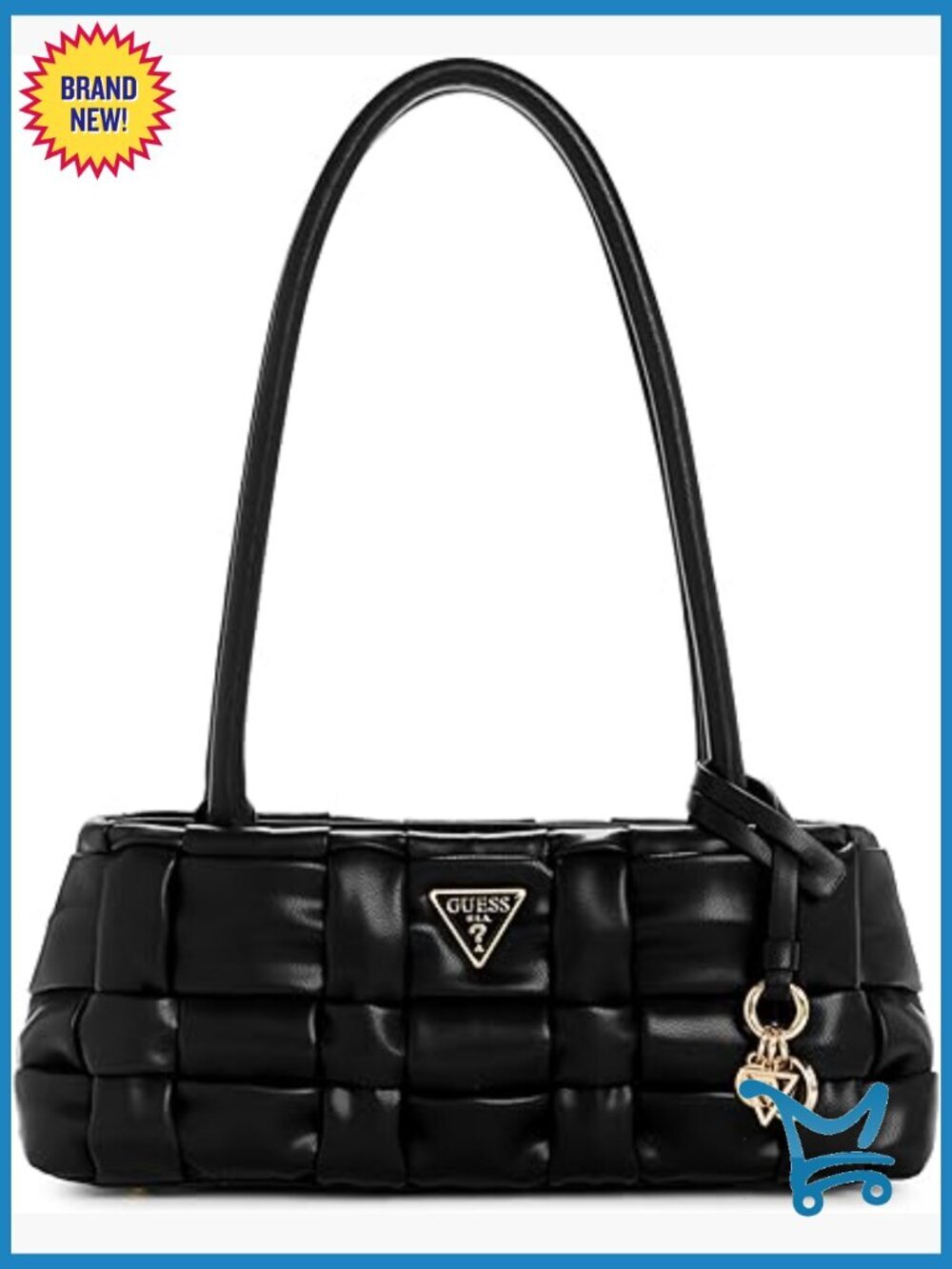 Eco Woven Nappa PU Satchel with Detachable Charm and Gold Hardware